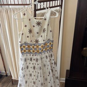 Vintage 1970’s Alfred Shaheen Cream Maxi Dress with Embroidery SZ 12